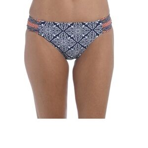 La Blanca dark navy blue mandala shirred side bikini bottoms 14 NWT